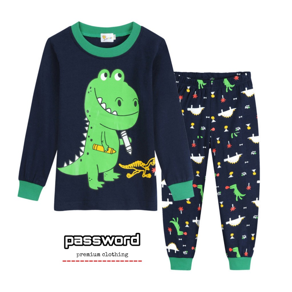 HappyOliver PASSWORD DINO DRAWING Setelan piyama 1 - 7 Tahun Baju Anak BerKualitas