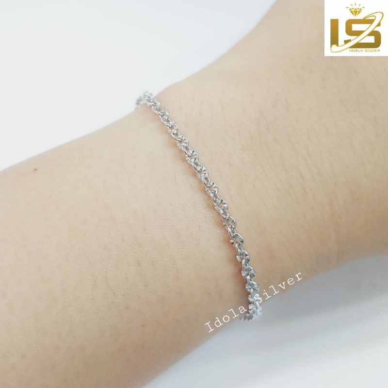 GELANG PERAK ASLI SILVER WANITA 925 LAPIS EMAS PUTIH MODEL RANTAI NORI UKIR 2mm - PERHIASAN PERAK WANITA