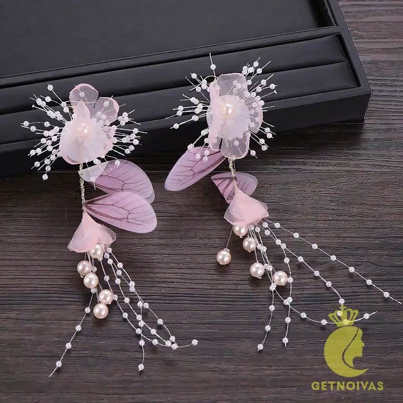 FerenHongXia mahkota + anting&quot; ( 1 set ) sweet flower hair ornaments gold pink