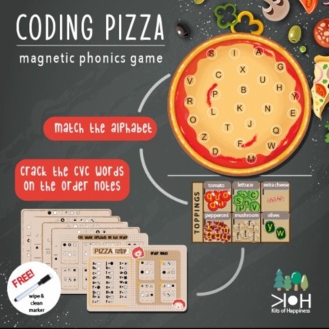 

pizza coding for kids magnetic wipe n clean anak montessori phonics - magnetic pizza Berkualitas