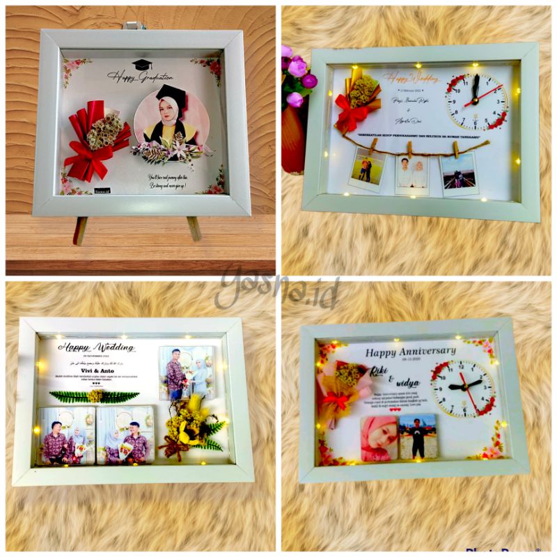 Figura frame 3D | Gift Buket Flower include Jam / KADO WISUDA, ULANG TAHUN, WEDDING
