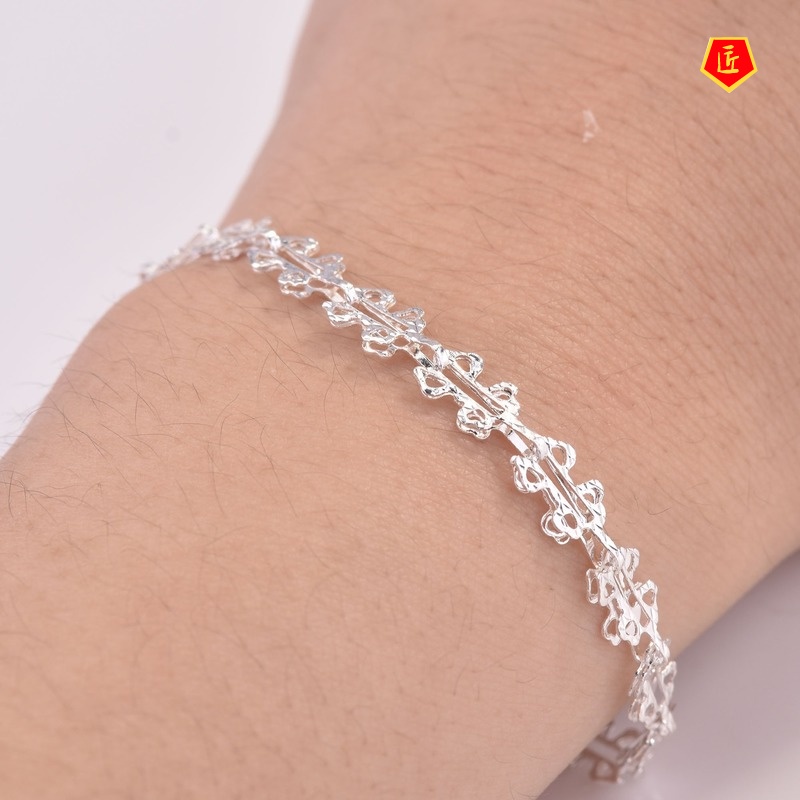 [Ready Stock]Geometric Pattern Hollow Silver Women's Elegant Bracelet