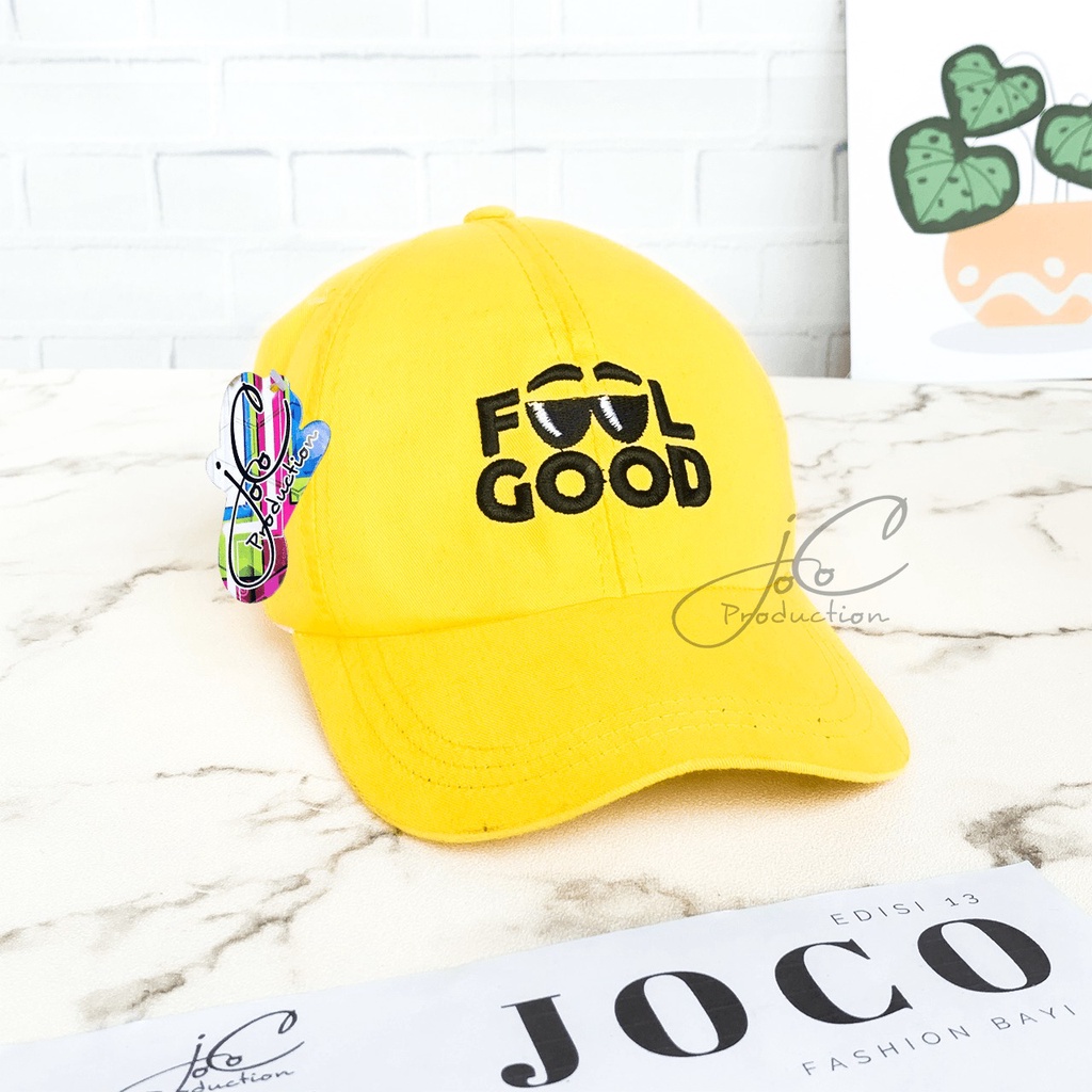 PHILEO | TOPI ANAK FASHION HAT TOPI MOTIF LUCU BORDIR UNISEX TOPI MOTIF FEEL GOOD-Feel Good - Kuning