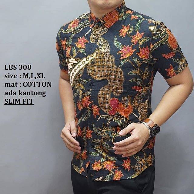 BAJU KEMEJA BATIK PRIA SLIM FIT LENGAN PENDEK LUIGI BATANI LBS 308