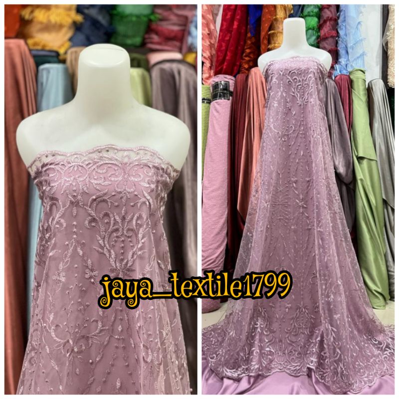 TERMURAH..!!! KAIN TILE TULLE AKAR MUTIARA BORDIR ATAS BAWAH / BAHAN BROKAT MUTIARA KEBAYA