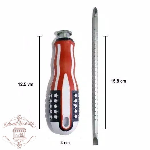 Obeng Bolak Balik Amerika 4&quot;inci / Obeng Karet / Obeng Min Plus / Obeng USA U.S.A - Bermagnet - Ukuran panjang 20,5 cm - Dapat bolak balik karena memiliki 2 mata obeng (plus minus) - Pegangan berbahan karet - Obeng menggunakan bahan metal yang tidak mudah