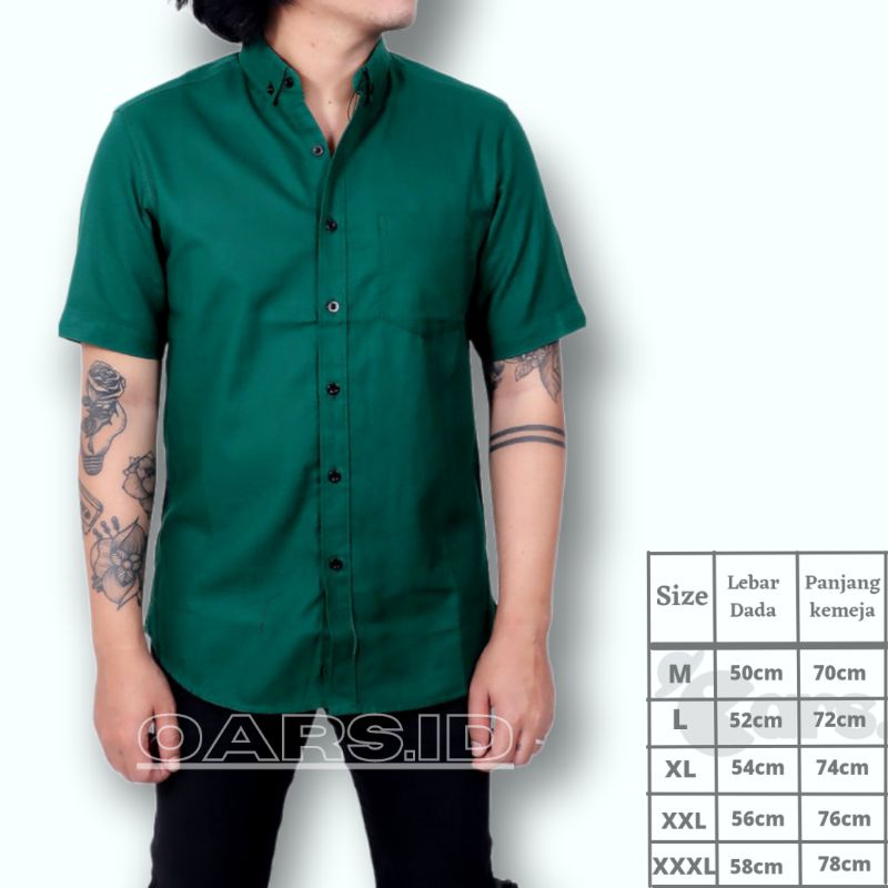 Kemeja Hijau Botol Pria Polos Lengan Panjang dan Lengan Pendek Casual Jumbo Murah Slimfit Ukuran M L XL XXL XXXL