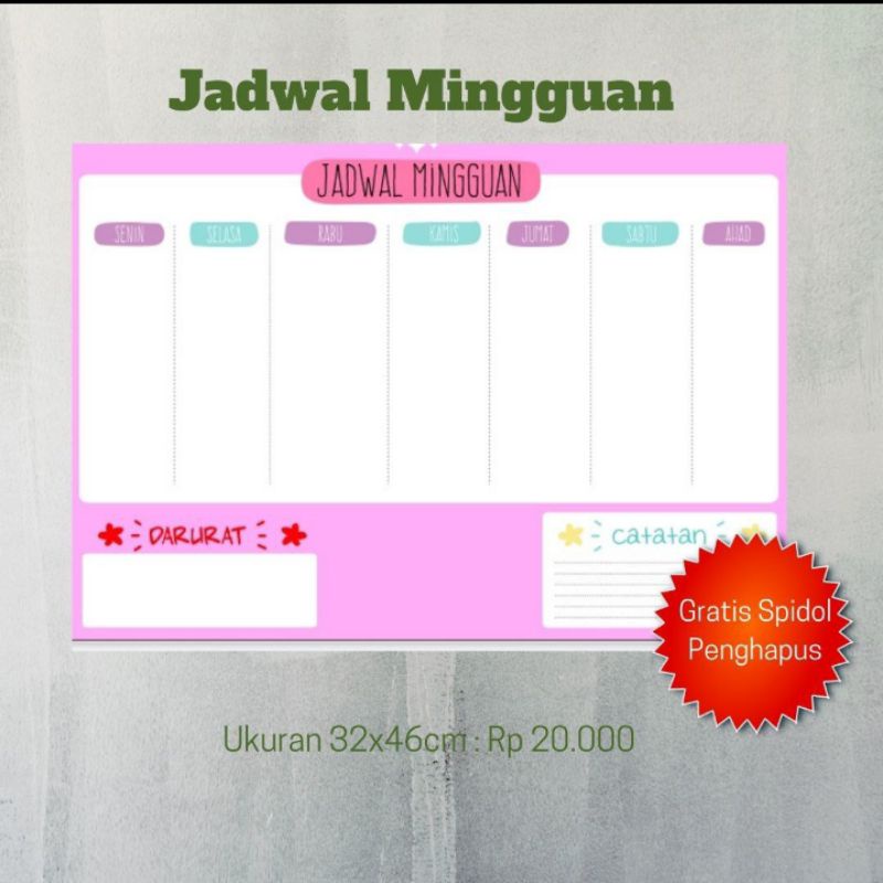 

Planner whiteboard Paket lengkap Monthly Planner / jadwal hapus tulis / jadwal belajar / perencanaan