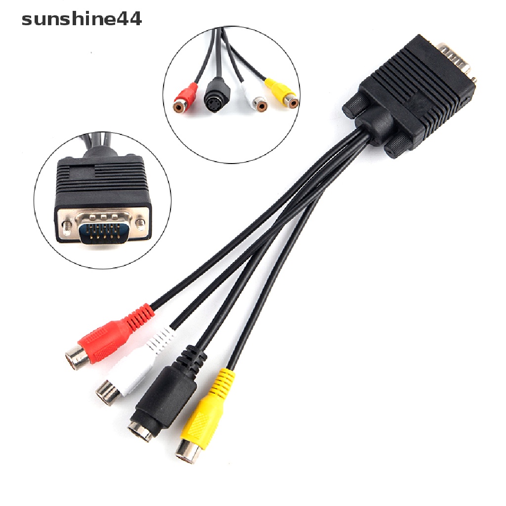 Sunshine 3RCA Kabel Adapter Konverter VGA Ke VGA S-Video AV Untuk TV Out