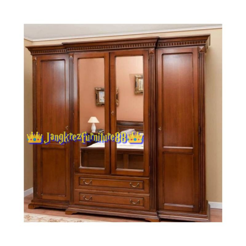 LEMARI JATI MINIMALIS KACA 4PINTU