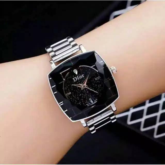 (G_W)Jam Tangan Wanita Korea D*or Persegi Strap Rantai Steel