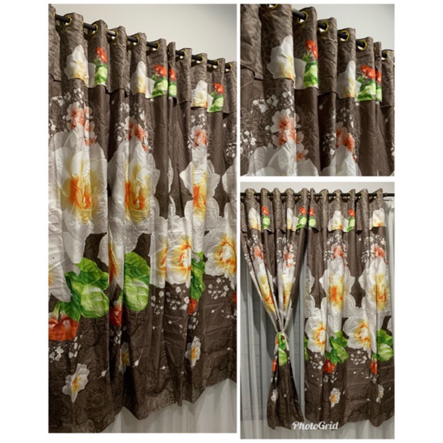 [ PINTU DAN JENDELA ] GORDEN SMOKRING + PONI MOTIF BUNGA PUTIH DASAR COKLAT