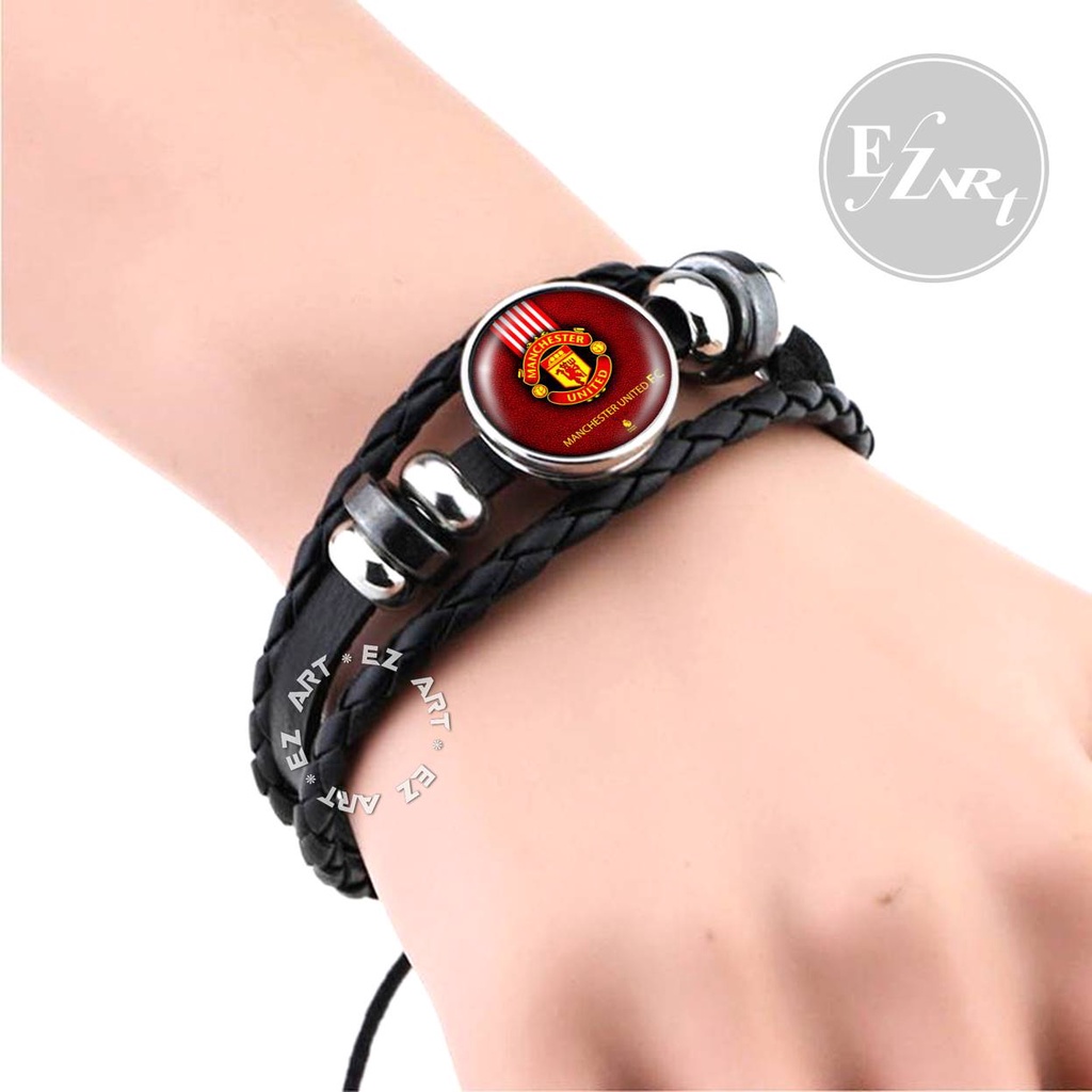 GELANG CUSTOM GAMBAR LOGO MANCHESTER UNITED MU FANS BOLA KULIT KEPANG MULTILAYER PRIA WANITA