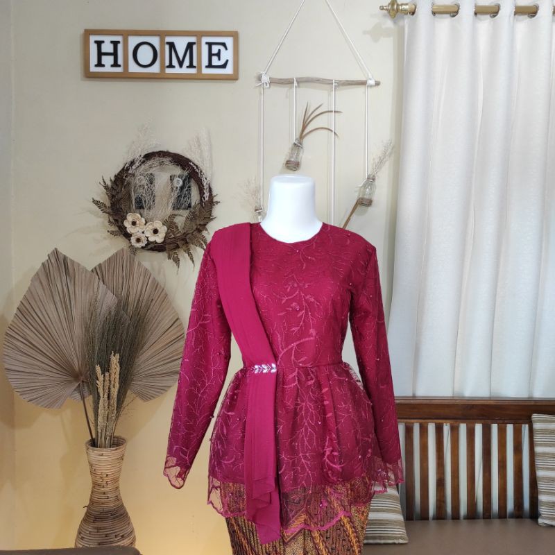 KEBAYA SELENDANG LAMARAN, WISUDA, DOMAS, BRIDESMAID (ATASAN SAJA)-Maroon