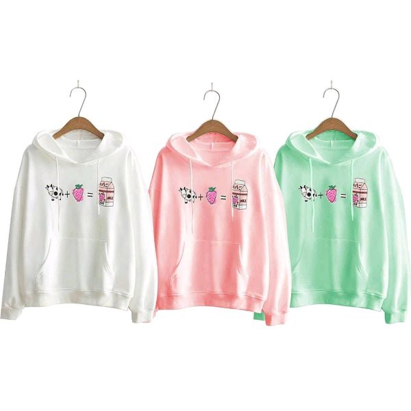 sweater wanita hodie sapi strawberry milk