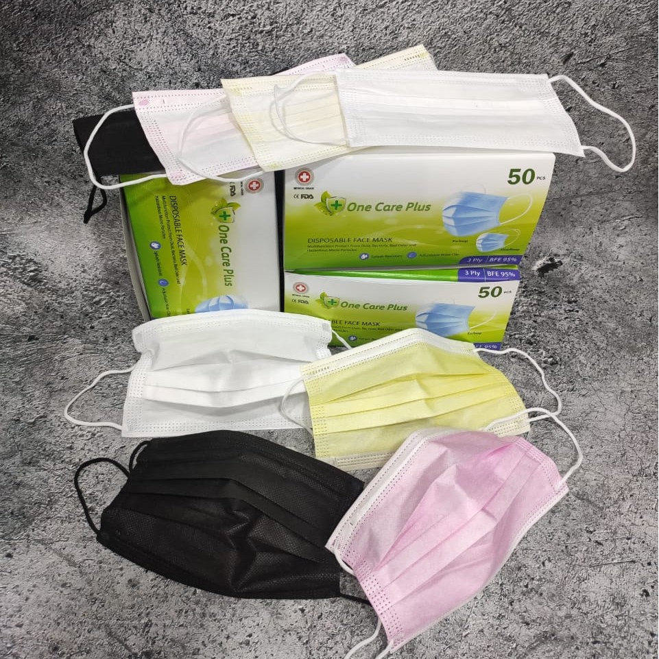 MASKER ONECARE ONE CARE 3PLY EARLOOP BNPB MEDICAL GRADE - WARNA MERAH PUTIH PINK HIJAU ABU