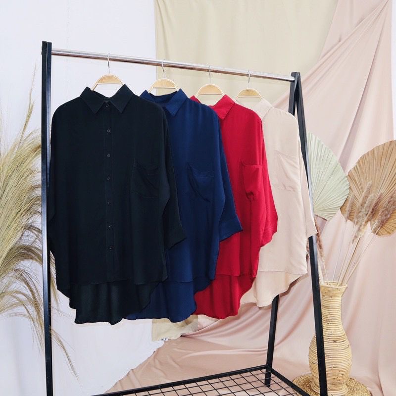 BEFAST - ZFS OOTD Wanita Kemeja TAMIA / KORA RAYON DIAMOND OVERSIZE XXL LONG SHIRT / Kemeja Oversize Kekiniaan Wanita / Atasan kemeja Lengan Panjang / Kemeja Polos Casual / Kem Formal / Fashion Wanita Kerja