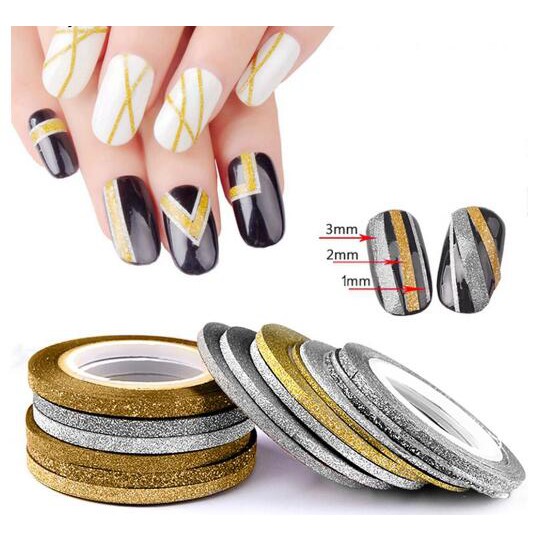 6pcs / Set Stiker Tape Garis Glitter Untuk Dekorasi Manicure DIY