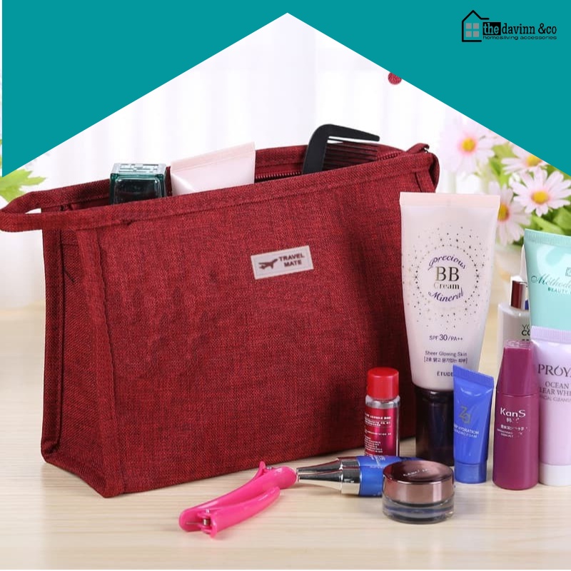 Tas Kosmetik Tempat Make Up Pouch Kosmetik Travel Dompet Kosmetik Makeup Pouch Kosmetik Handle Tas Skincare Travel Pouch Kosmetik Model Korea Bahan Denim