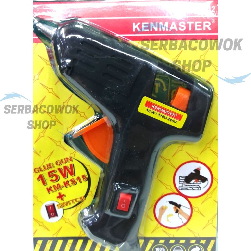 Alat Tembakan Lilin Stick Glue Gun 15 Watt Hot Melt Dengan Switch On Off Kenmaster New Item Termurah