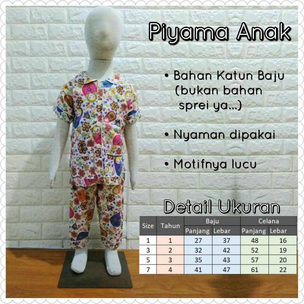 Piyama Anak Katun Jepang Flanel Baju Tidur Anak Katun Jepang Japan design POlka Owl Matryoshka