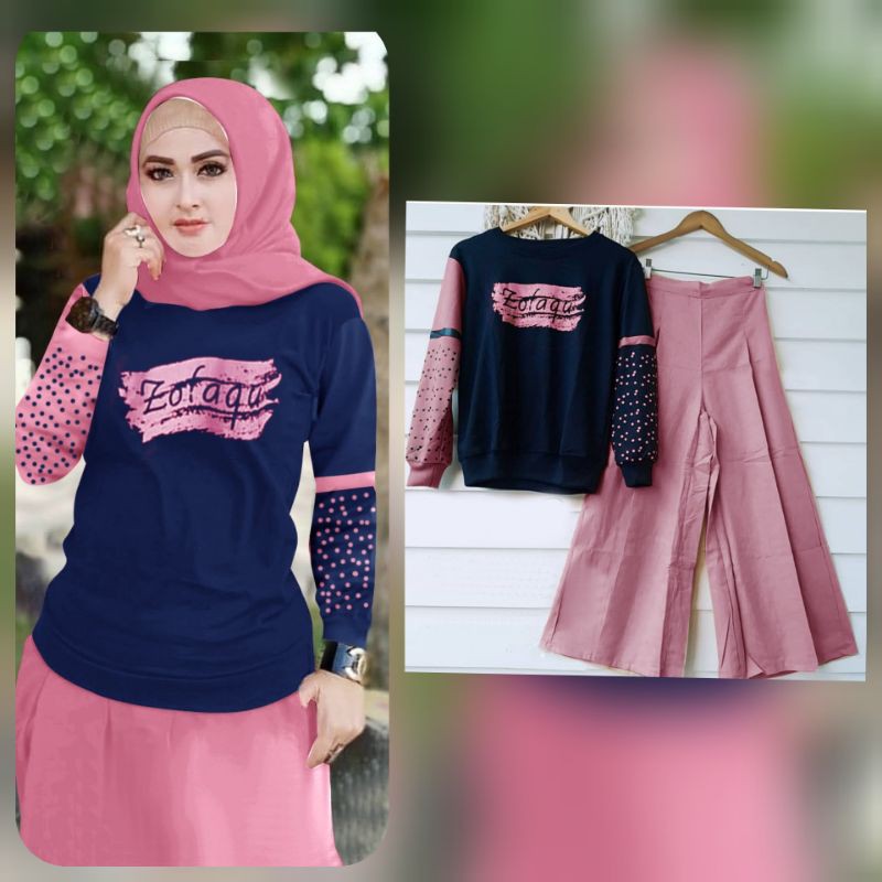 2 UKURAN L XL SET MOLA FASHION PAKAIAN WANITA ATASAN DAN CELANA KULOT BAHAN BABYTERRY FEHM