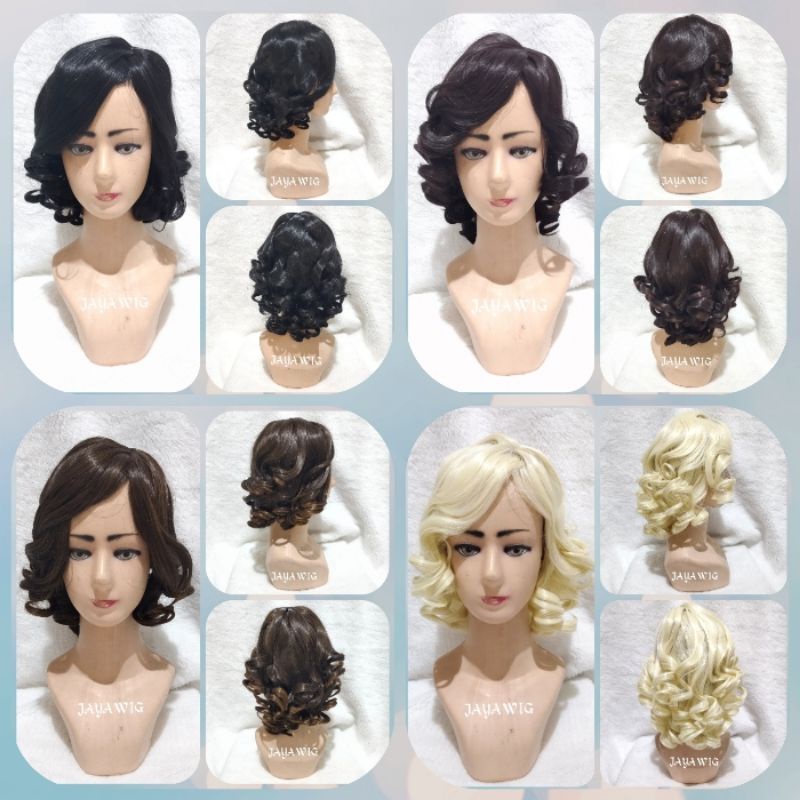 Wig Curly Pendek Rambut Palsu Wanita Model Keriting Pendek