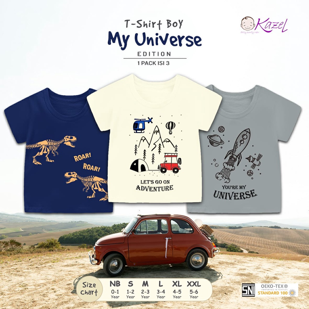 KZL12 KAZEL TSHIRT BOY MY UNIVERSE | GIRL BE HAPPY | GIRL THREE UNICRON |1 PACK ISI 3