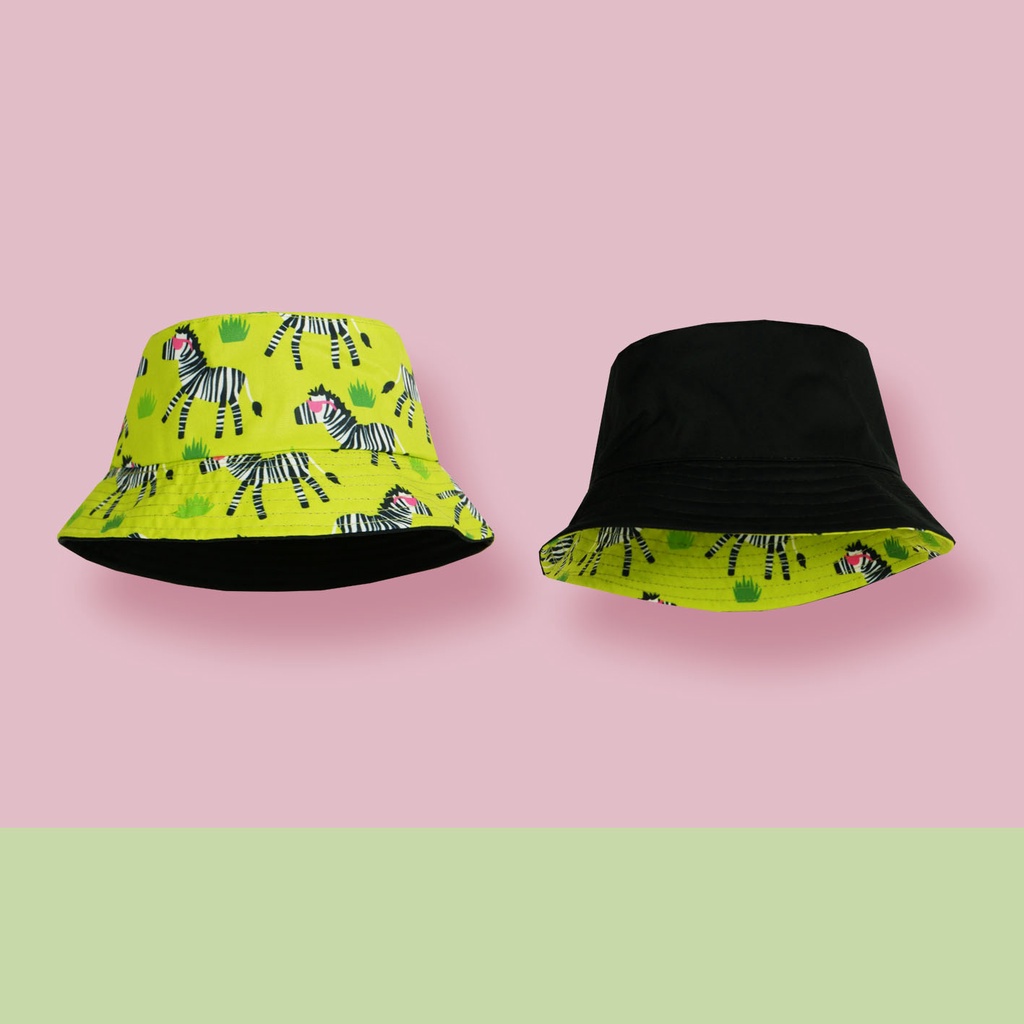 Bucket Hat Tali Anak Sablon Karakter Zebra Usia 1-8 Tahun Laki Perempuan