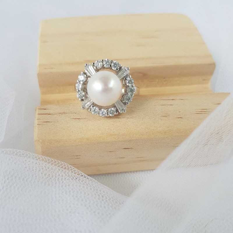 Cincin Mutiara Air tawar Asli dari Lombok Rhodium Plating 124