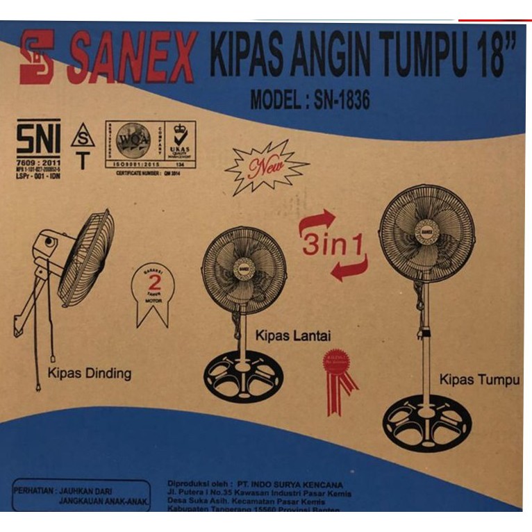 (PENGIRIMAN KHUSUS JNE/JNT) Kipas Angin Berdiri Sanex 18 Inch 3 in1 SN 1836