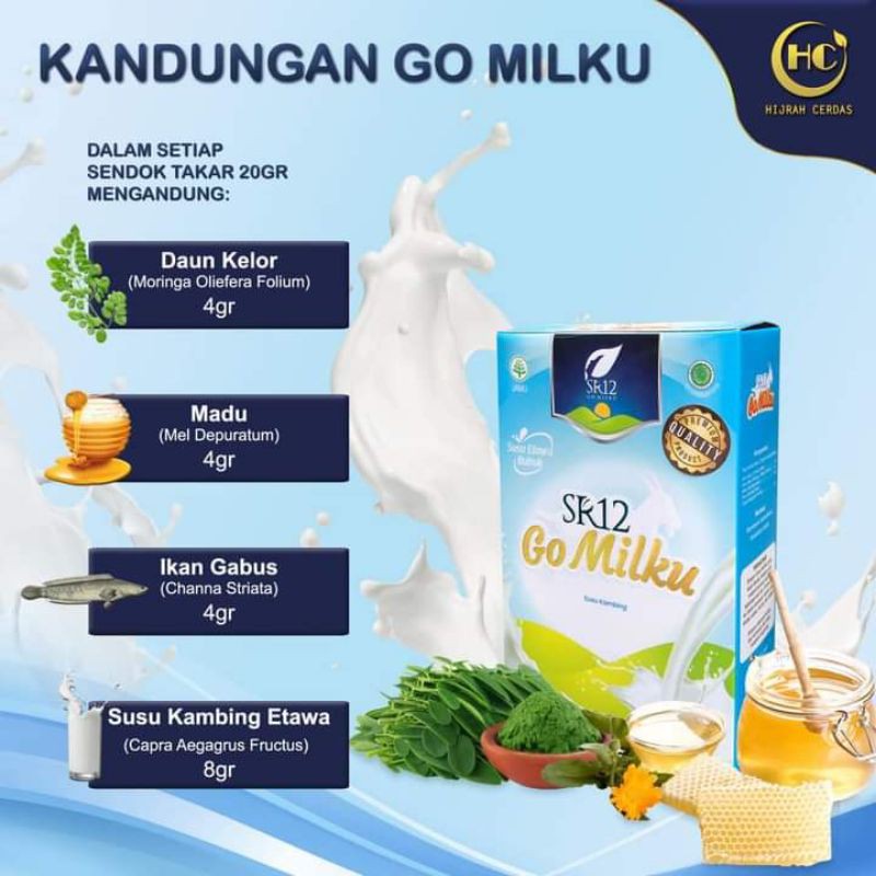 

Go Milku SR12, susu kambing ettawa, susu bubuk, madu, daun kelor, ikan gabus, susu kambing murni