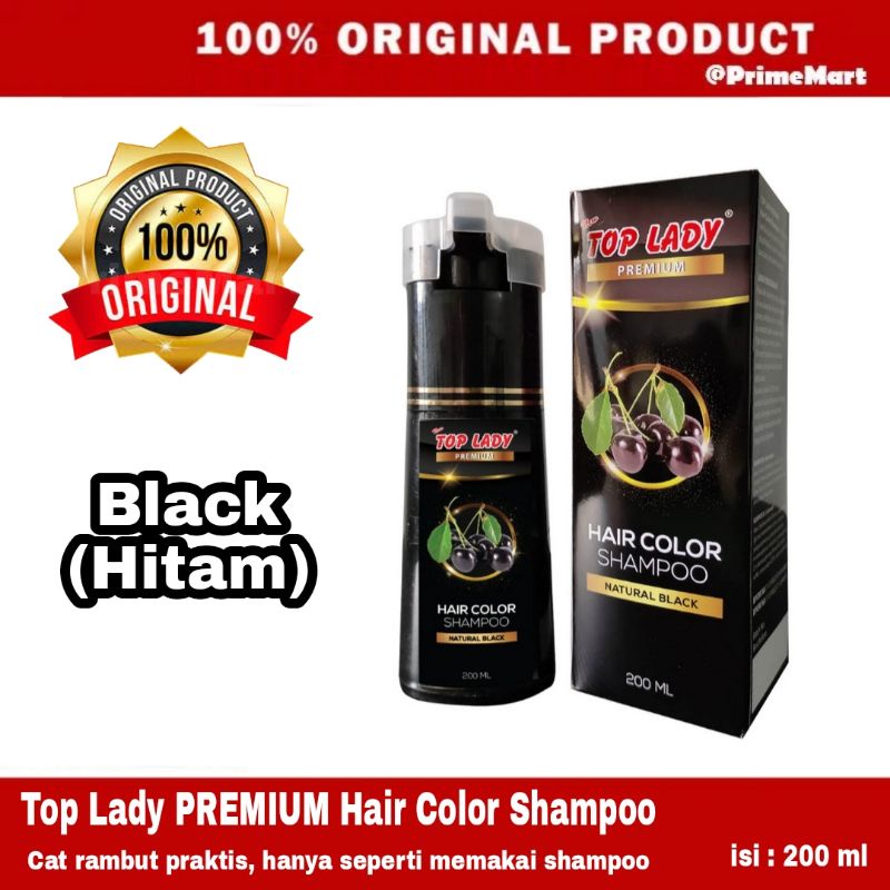 New Top Lady PREMIUM Hair Color Shampoo BLACK 200ml semir rambut praktis toplady coklat Hitam