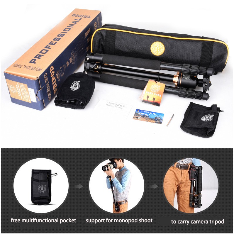 QZSD Multifunction Professional DSLR Horizontal Center Tripod + Monopod - Q999H - Black