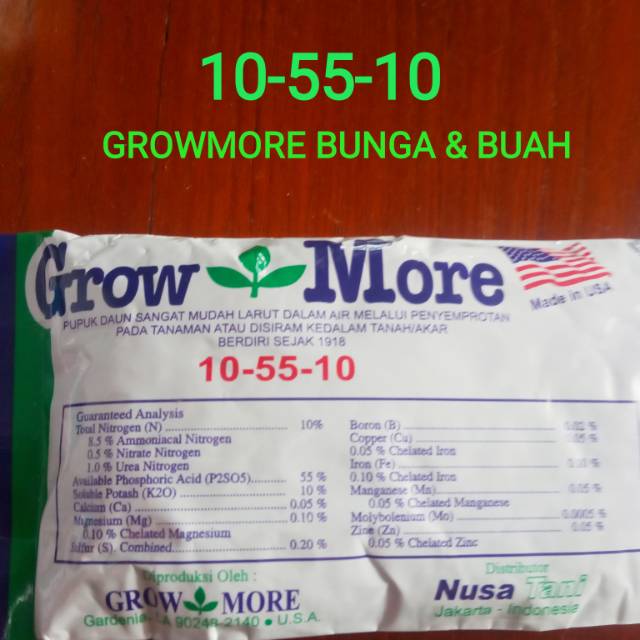 Pupuk Npk GROWMORE Growmore GrowMore 10-55-10 fase bunga buah 100gram