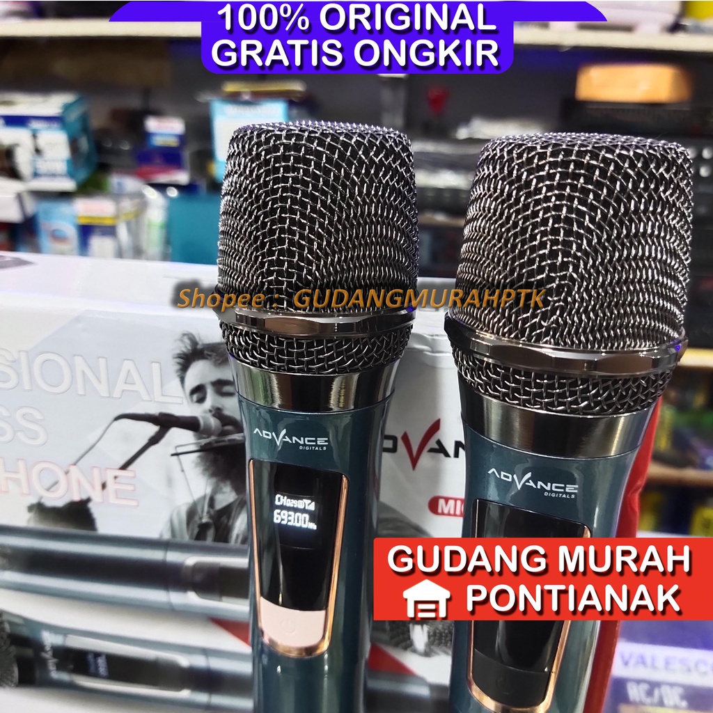 Mic Advance 301 Wireless tanpa Kabel 2 mic Baterai Charge Kualitas Bagus mikropon microphone