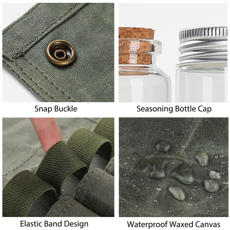 Gro Tas Penyimpanan Bumbu Kanvas Organizer Dengan 9toples Bumbu Set Wadah Bumbu Untuk Camping Outdoor BBQ Piknik