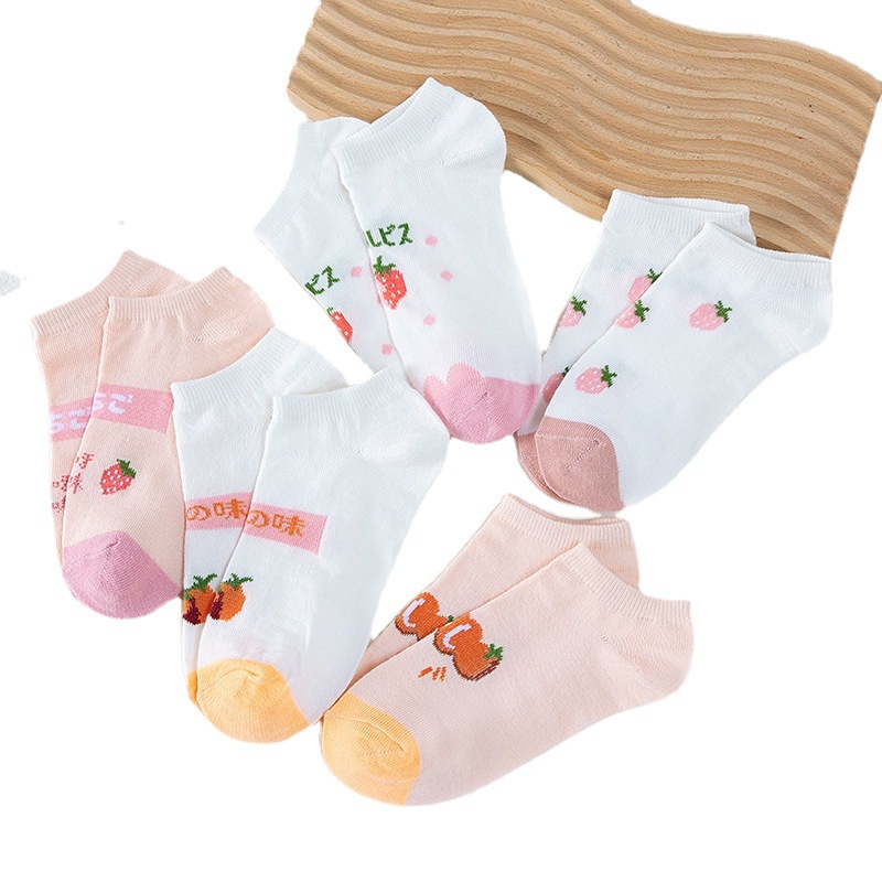 BV.ID• KK808 Kaos Kaki Pendek Wanita Motif Buah Strawberry Orange Fashion Korean Unisex Semata Kaki Oren Peach Putih Socks