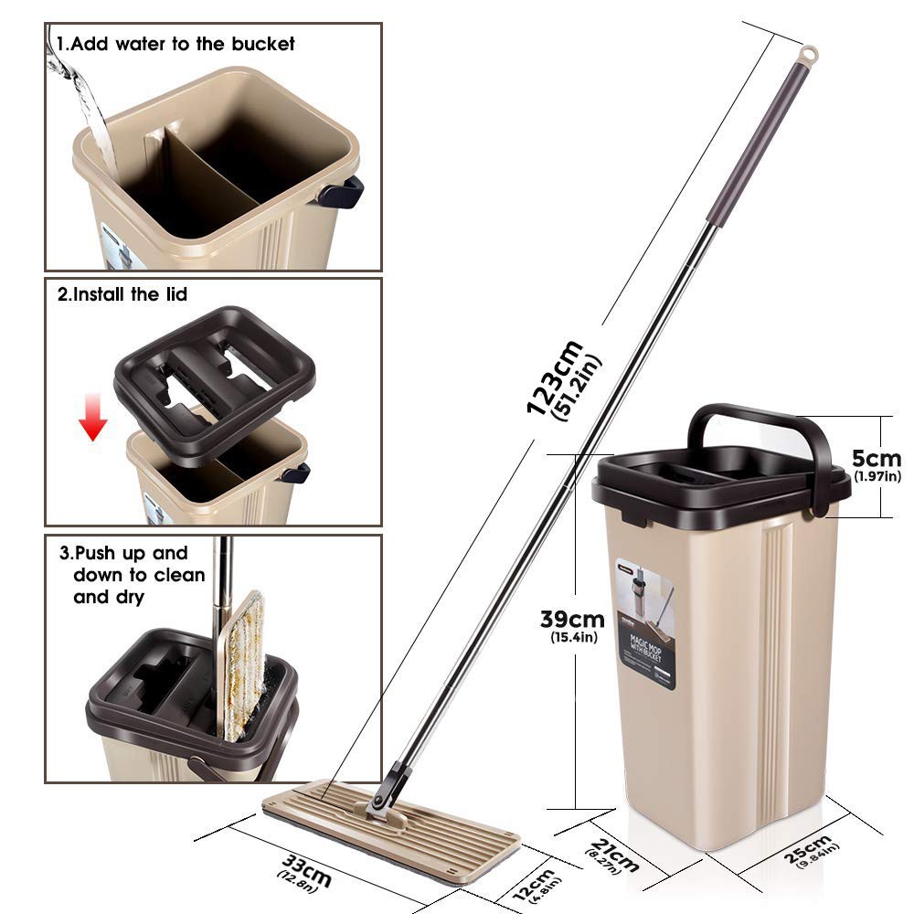 Rumah_kita2020 Pel Praktis Putar Pel lantai multifungsi Pel Bentuk Persegi Panjang Untuk Perlengkapan Rumah pel lantai praktis ultra mop Dry&amp;Wash 2 sekat Bucket + kain pel COD MURAH Alat Pel Smart Flat Mop Peras Otomatis Tangan NO Kotor