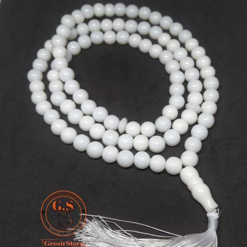 TASBIH BATU GIOK SUSU 99 BUTIR 10MM ORIGINAL STONE.