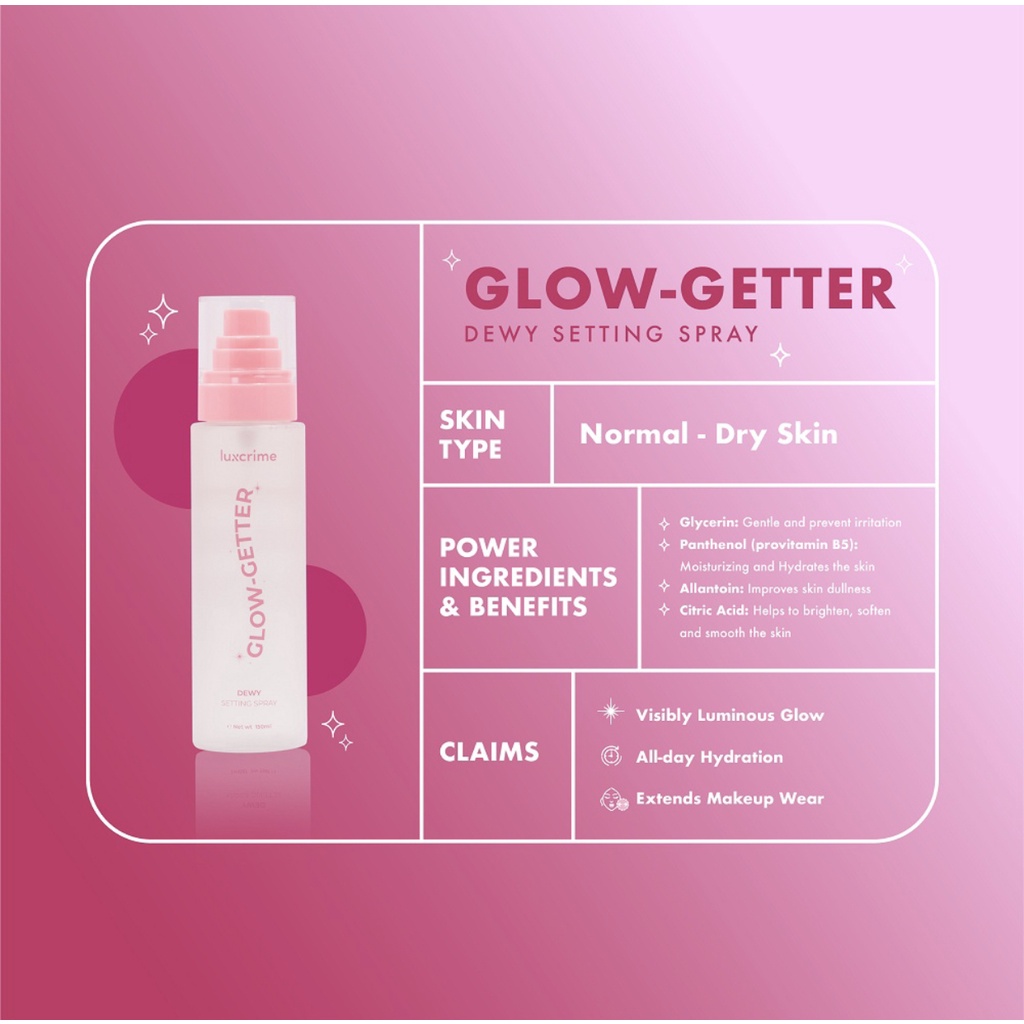 LUXCRIME Glow-Getter Dewy, Ulti-Matte Oil Control Setting Spray 50ml 150ml