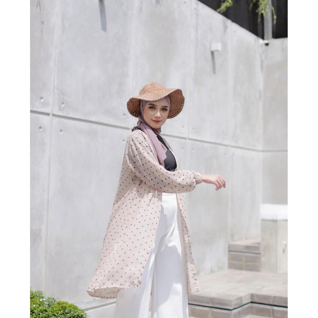 ( 1KG MUAT 7 PCS ) NURAY LONG CARDI  RAYON MOTIF Polkadot BAHAN BABYDOLL ORIGINAL