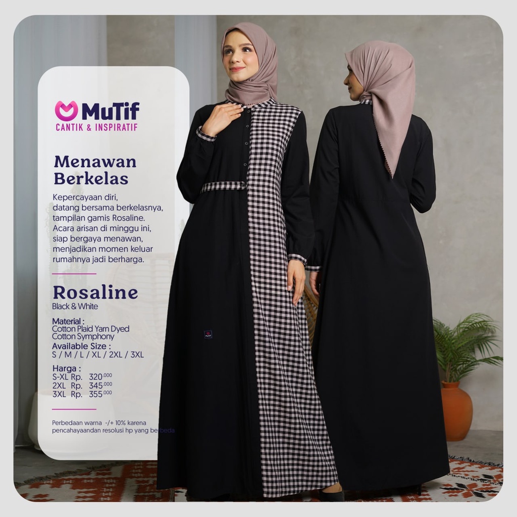 GAMIS MUTIF ROSALINE TERBARU 2022/ GAMIS HITAM MUTIF ROSALINE/ GAMIS BUSUI MUTIF ROSALINE