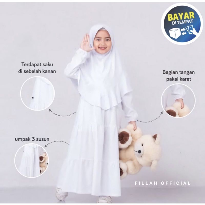 GAMIS ANAK GHANIA REMPEL SUSUN PUTIH POLOS 1-12 TAHUN