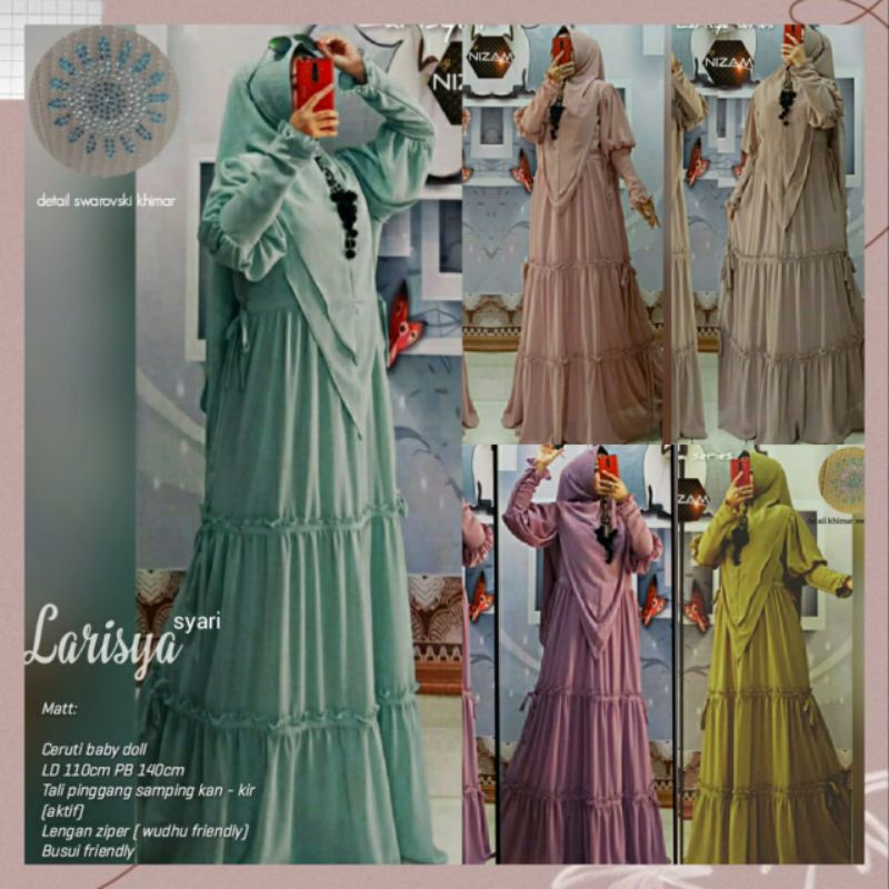 larisya syari by nizam/syar'i set khimar/gamis set khimar/syari polos simple