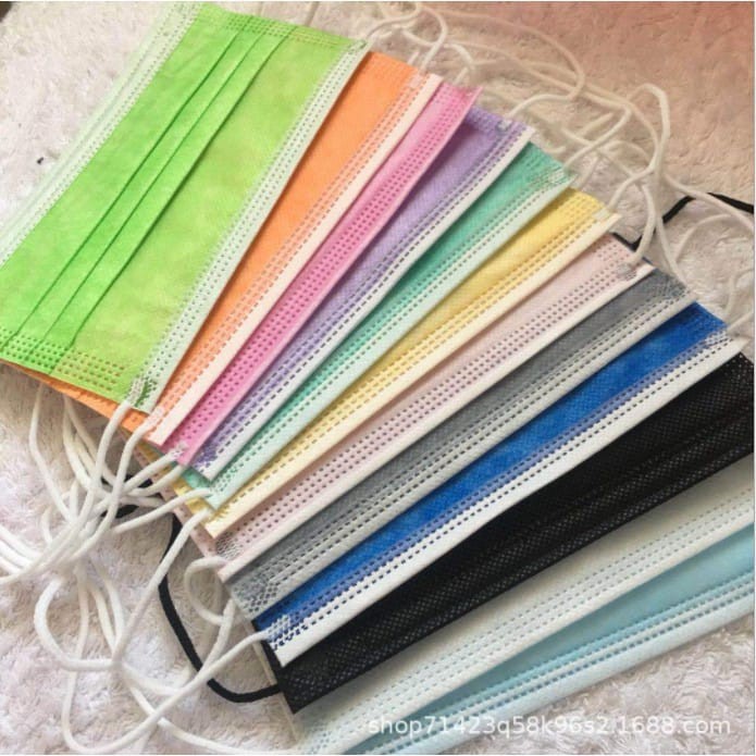 Masker 3Ply Disposble Earloop  1 Box Isi 50Pcs / Masker Polos Warna Hijab Masker Medis