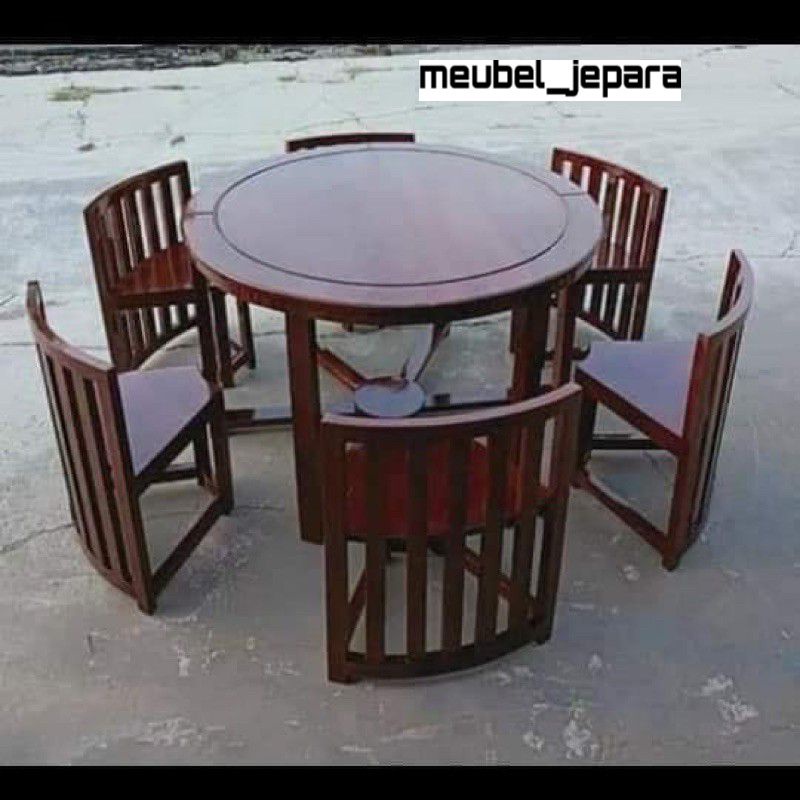 MEJA MAKAN BULAT KAYU JATI/FURNITURE JEPARA
