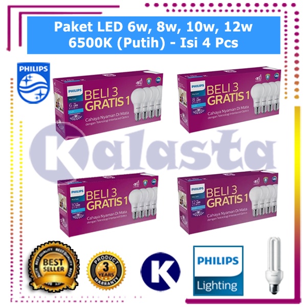 Paket Isi 4 Lampu Philips LED 6w/8w/10w/12w/14.5w Multipack MyCare Bulb GARANSI &amp; FREE BUBBLE