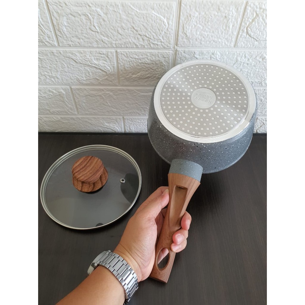 HONEY KITCHEN SN-018 Sauce Marble Pan 18cm LID Tutup Kaca Anti Lengket