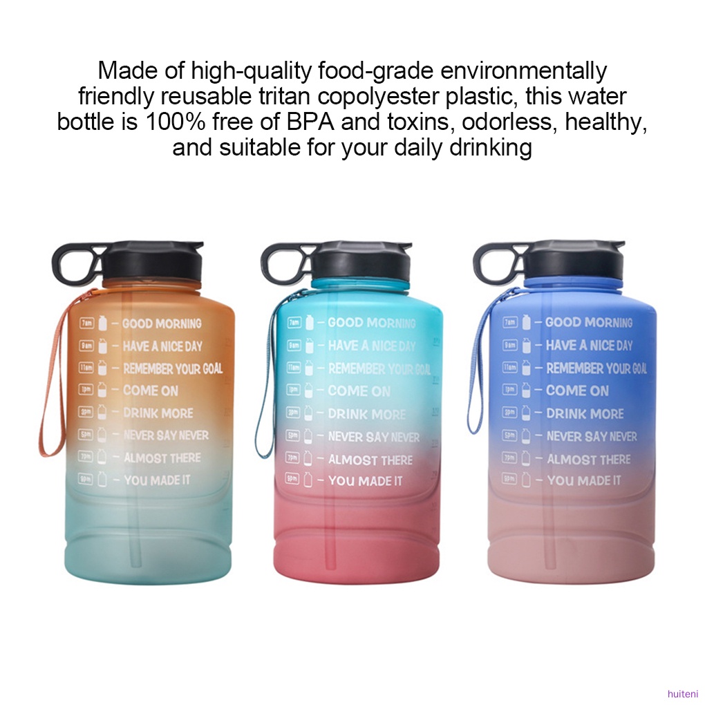 Water Bottle Motivational Time Marker Water Jug Portable Half Gallon Sports Drink Cup with Lid, Blue Pink huiteni.id